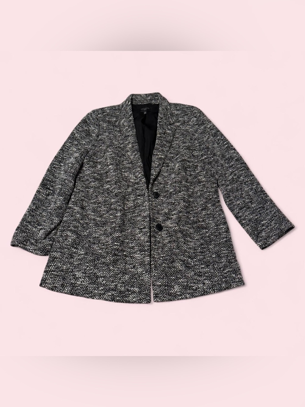 Talbots Black and White Herringbone Blazer Jacket